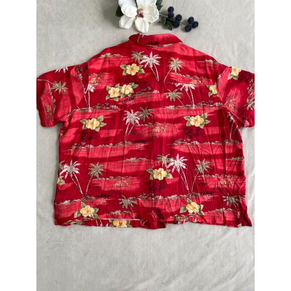 Caribbean Joe Womens 3X Red Hawaiian Button-Up Shirt With Tropical Floral Print - Picture 2 of 8